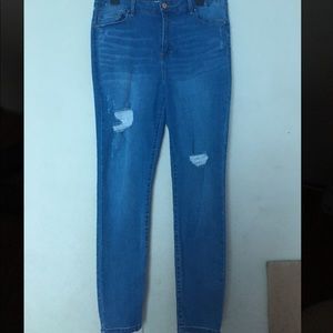 High rise blue jeans